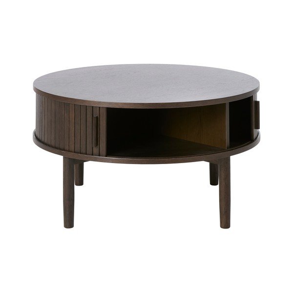 Tamsios natūralios spalvos apvalios formos kavos staliukas iš ąžuolo ø 85 cm Meta – Unique Furniture-image-2