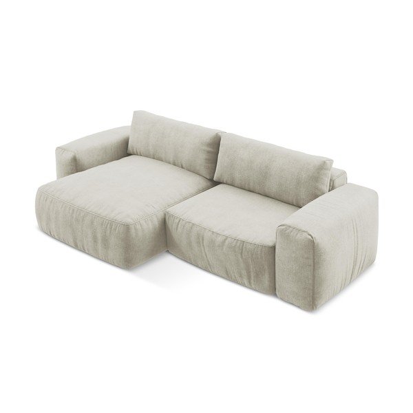 Smėlio spalvos sulankstoma kampinė sofa iš šenilinio audinio (su kairiuoju kampu/su gultu) Kuki – Makamii-image-3