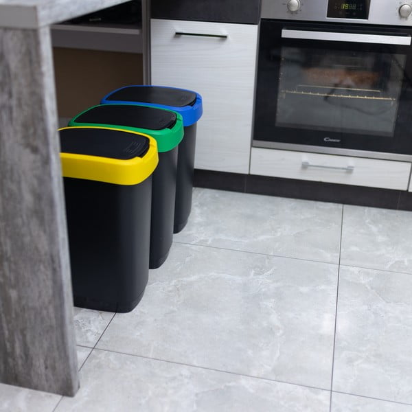 Šiukšliadėžės iš perdirbto plastiko juodos spalvos 3 vnt. rūšiavimui 25 l Twist – Rotho-image-2