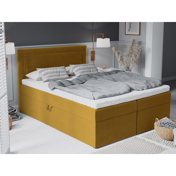 Geltona aksominė dvigulė lova Mazzini Beds Yucca, 200 x 200 cm-image-4