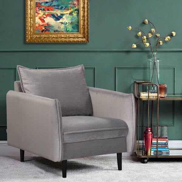 Pilkos spalvos iš velveto krėslas Juli – Ropez-image-1