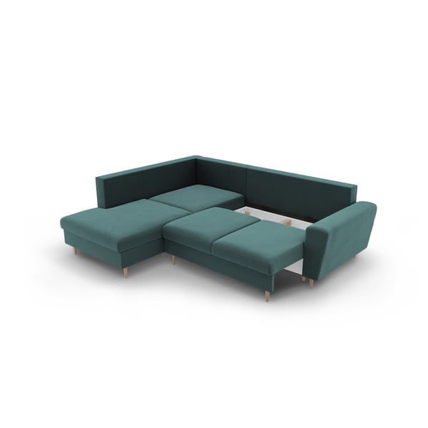 Smaragdinės spalvos iš velveto sulankstoma/su sandėliavimo vieta kampinė sofa (su kairiuoju kampu/„L“ formos) Kyoto – Cosmopolitan Design-image-3
