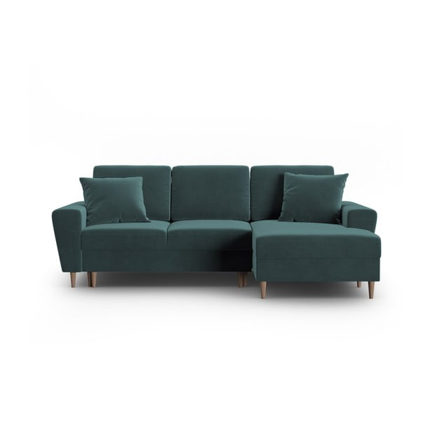 Smaragdinės spalvos iš velveto sulankstoma/su sandėliavimo vieta kampinė sofa (su dešiniuoju kampu/su gultu) Kyoto – Cosmopolitan Design