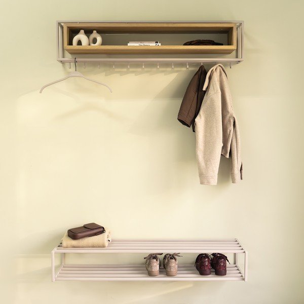 Natūralios spalvos/taupe spalvos iš ąžuolo masyvo sieninė lentyna su lentyna 118 cm School – Spinder Design-image-2