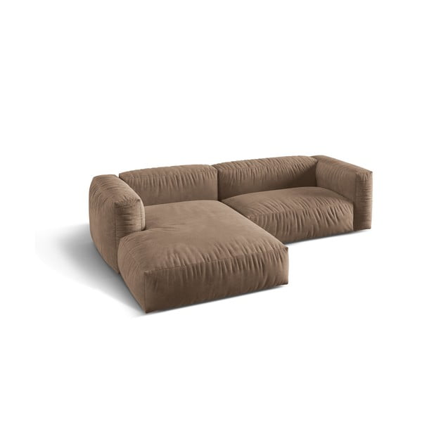 Šviesiai rudos spalvos iš velveto modulinė kampinė sofa (su kairiuoju kampu/su gultu) Martina – Micadoni -image-2