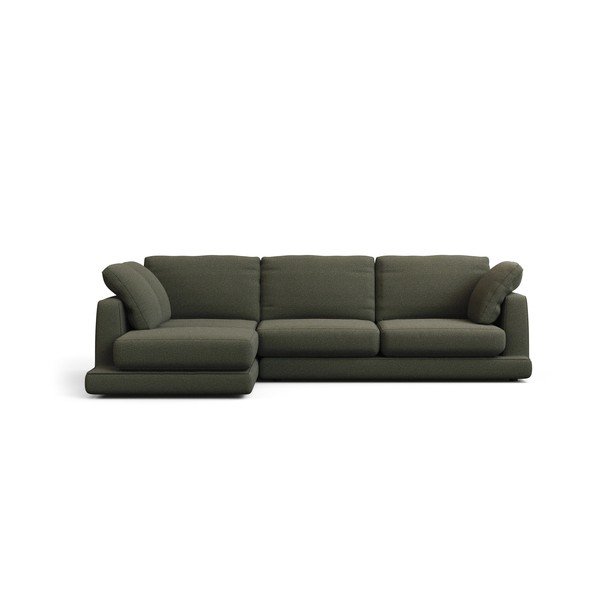 Tamsiai žalios spalvos kampinė sofa iš šenilinio audinio (su kairiuoju kampu/su gultu) Gala – Kave Home