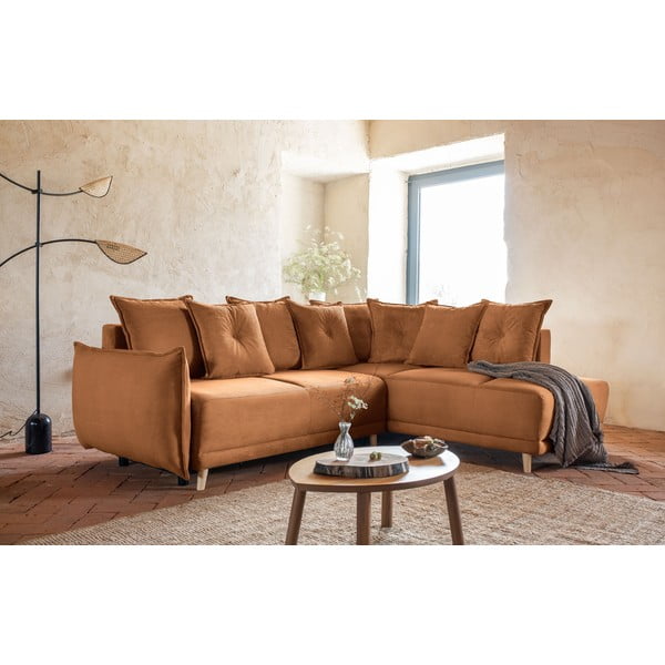Sulankstoma kampinė sofa iš kordinio velveto raudonos plytų spalvos (su dešiniuoju kampu) Lazy Lukka – Miuform-image-4