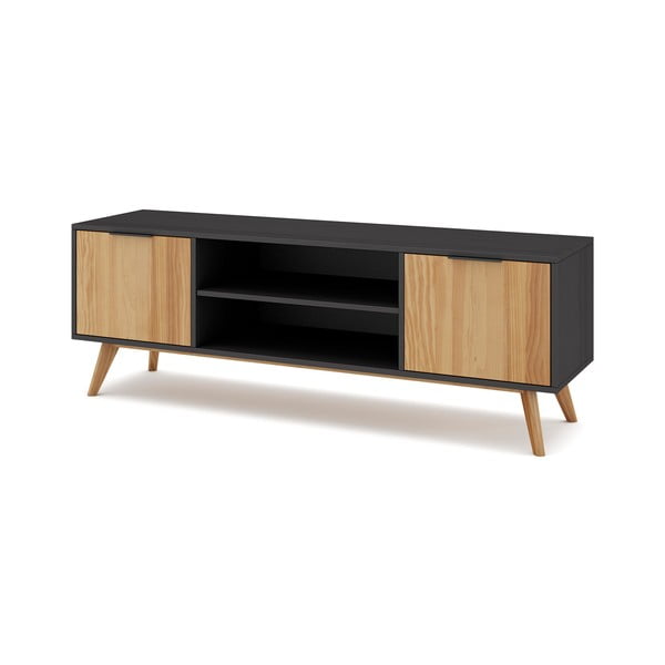 Juodos/natūralios pušies TV staliukas 140x53 cm Lavis - Marckeric-image-3