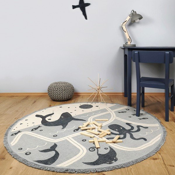 Mėlynas rankų darbo medvilninis vaikiškas kilimas Nattiot Little Deep Blue, ø 120 cm-image-1