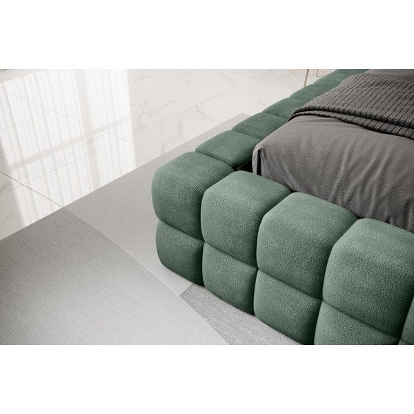 Tamsiai žalios spalvos dvigulė lova dengta audiniu su sandėliavimo vieta su lovos grotelėmis 140x200 cm Dizzle – ELTAP-image-3