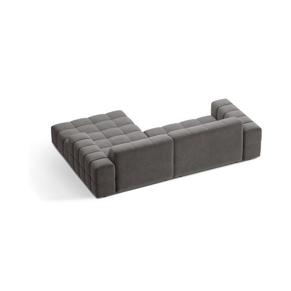Pilkos spalvos kampinė sofa iš velveto (su dešiniuoju kampu/su gultu) Chicago – Cosmopolitan Design-image-2