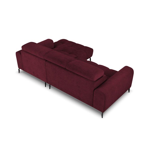 Tamsiai raudona reguliuojama kampinė sofa su aksominiu paviršiumi Milo Casa Nico, dešinysis kampas-image-4