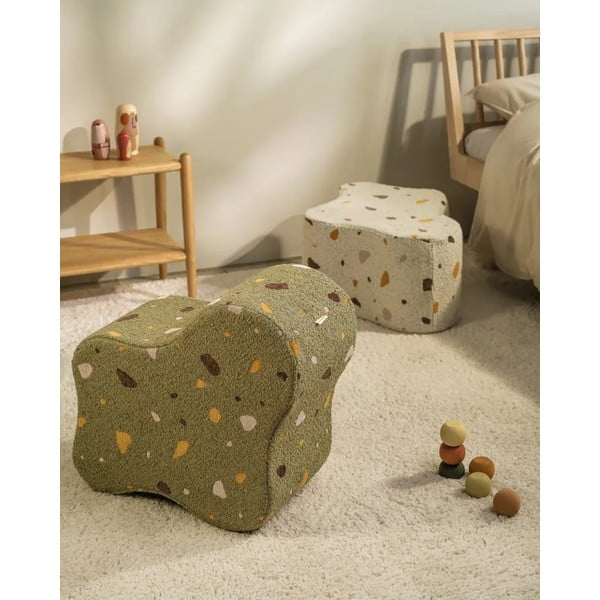 Žalios spalvos iš boucle/iš šenilinio audinio vaikiškas pufas Terrazzo Cloud – Wigiwama-image-3