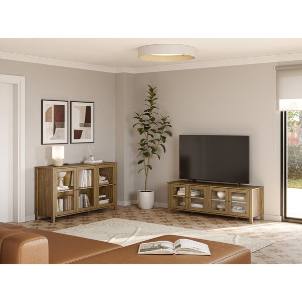 Natūralios spalvos iš pušies masyvo TV spintelė 150x50x40 cm Alessandra – Marckeric-image-4