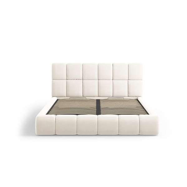 Iš aksomo dvigulė lova kreminės spalvos audiniu dengta su sandėliavimo vieta su lovos grotelėmis 180x200 cm Bellis – Micadoni -image-3