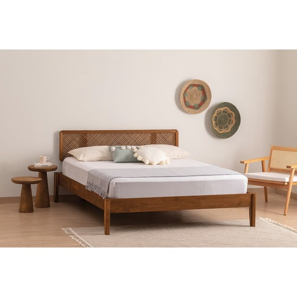 Iš eglės medžio masyvo dvigulė lova natūralios spalvos/tamsiai rudos spalvos su lovos grotelėmis 180x200 cm Izabelya – Kalune Design-image-1