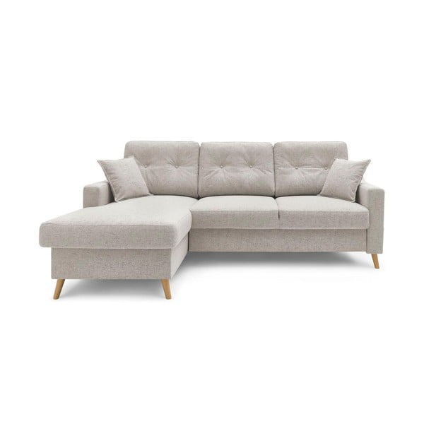Kreminės spalvos kampinė sofa-lova su daiktadėže "Bobochic Paris Sweden", kairysis kampas, 224 cm