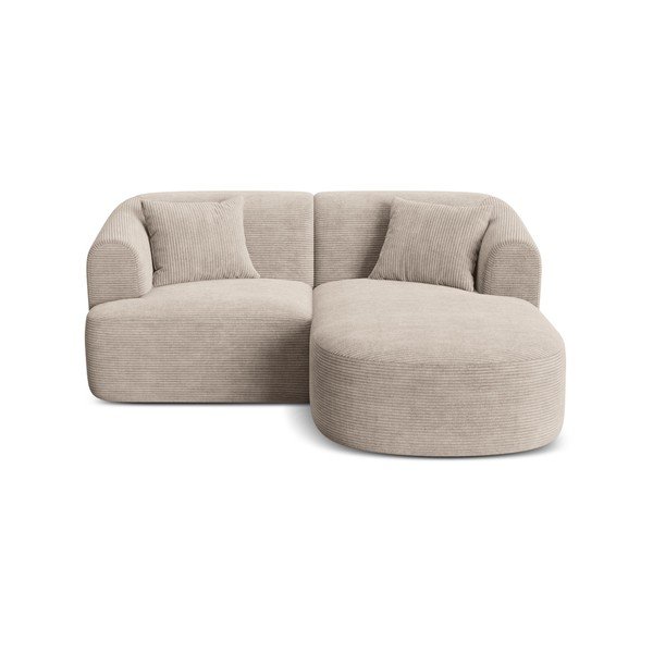 Šviesiai rudos spalvos kampinė sofa iš kordinio velveto (su dešiniuoju kampu/su gultu) Campi – Cosmopolitan Design