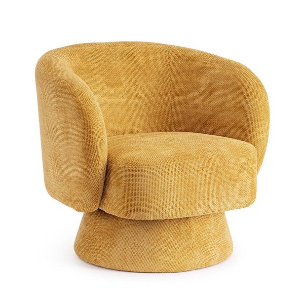 Garstyčių spalvos pasukamas krėslas iš šenilinio audinio Julienne – Bizzotto