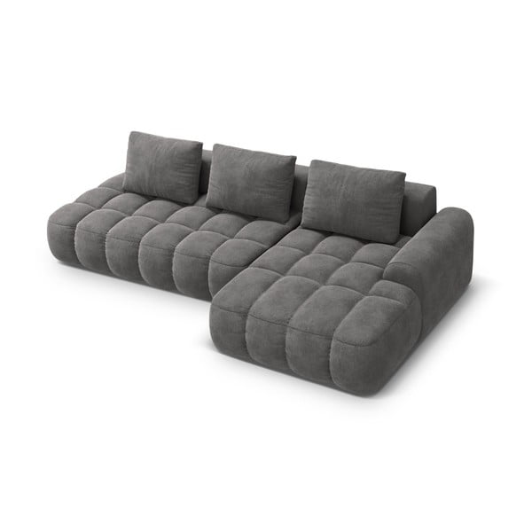 Pilkos spalvos iš velveto sulankstoma/su sandėliavimo vieta kampinė sofa (su dešiniuoju kampu/su gultu) Linz – Cosmopolitan Design-image-3
