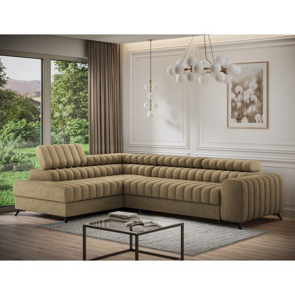 Šviesiai rudos spalvos kampinė sofa iš velveto (su kairiuoju kampu/„L“ formos) Kanedo – ELTAP-image-2