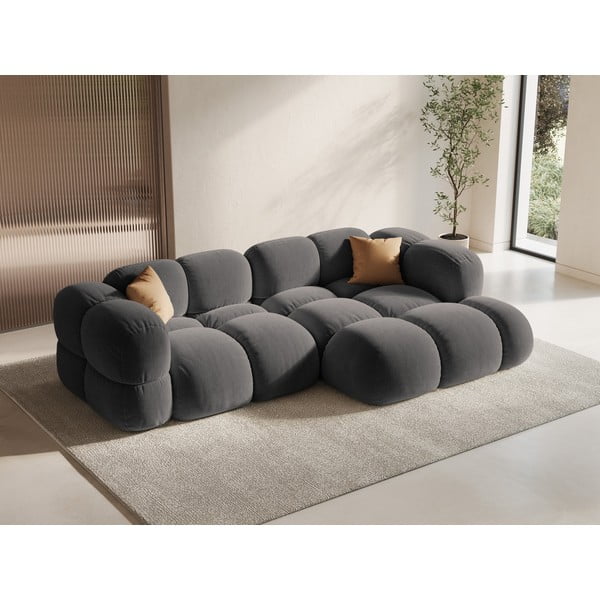 Pilkos spalvos iš velveto kampinė sofa (su dešiniuoju kampu/su gultu) Loretto – Cosmopolitan Design-image-1