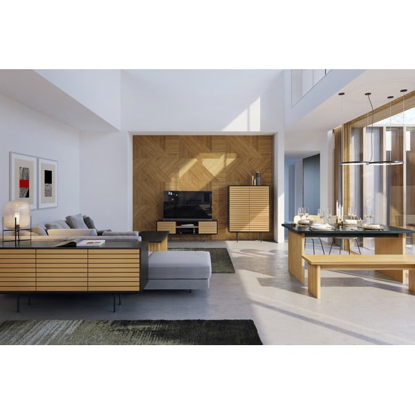 Valgomojo stalas su ąžuoliniu stalviršiu 90x160 cm Stripe - Woodman-image-1