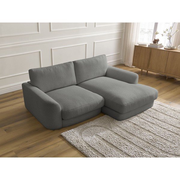 Tamsiai pilkos spalvos kampinė sofa iš boucle (su dešiniuoju kampu/su gultu) Leonore – Bobochic Paris-image-4