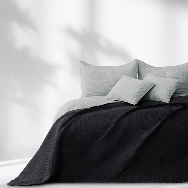 Juodos spalvos/šviesiai pilkos spalvos iš mikropluošto dygsniuota lovatiesė 240x260 cm Softa – Restilo-image-1