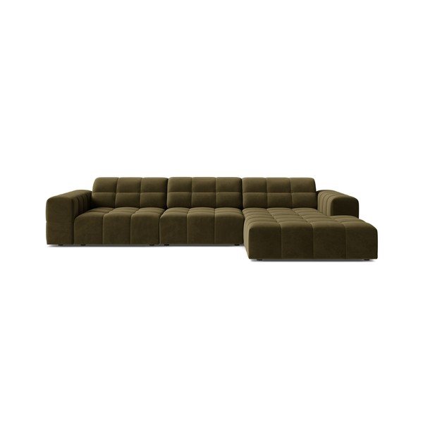 Khaki spalvos kampinė sofa iš velveto (su dešiniuoju kampu/su gultu) Chicago – Cosmopolitan Design