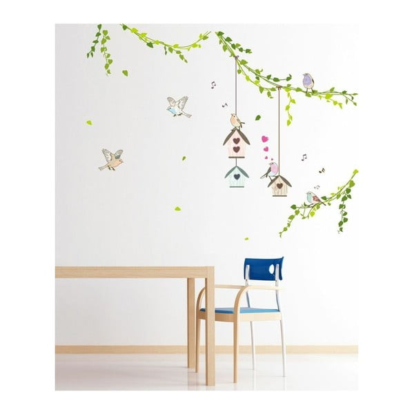 Sienų lipdukų rinkinys su paukščių miške iliustracija Ambiance-image-3