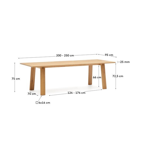 Prailginamas valgomojo stalas su papildomu stalviršiu su ąžuolo dekoro stalviršiu 95x200 cm Arlen – Kave Home-image-4
