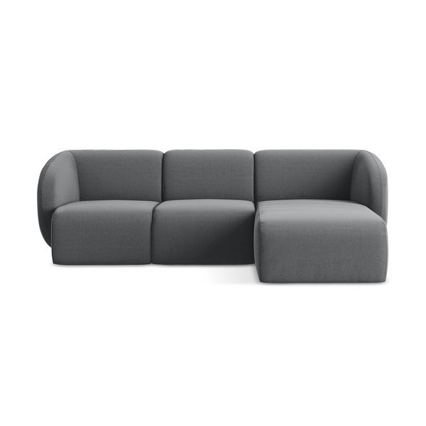 Pilkos spalvos kampinė sofa iš velveto (su dešiniuoju kampu/su gultu) Lani – Makamii