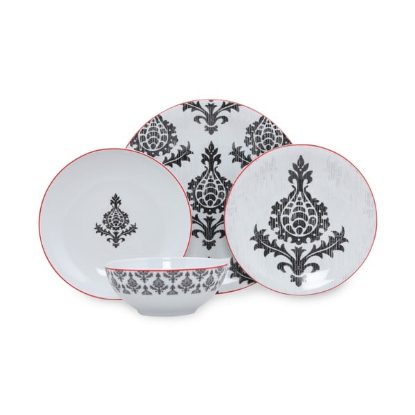 24 dalių juodai baltų porcelianinių indų rinkinys Kütahya Porselen Ornaments