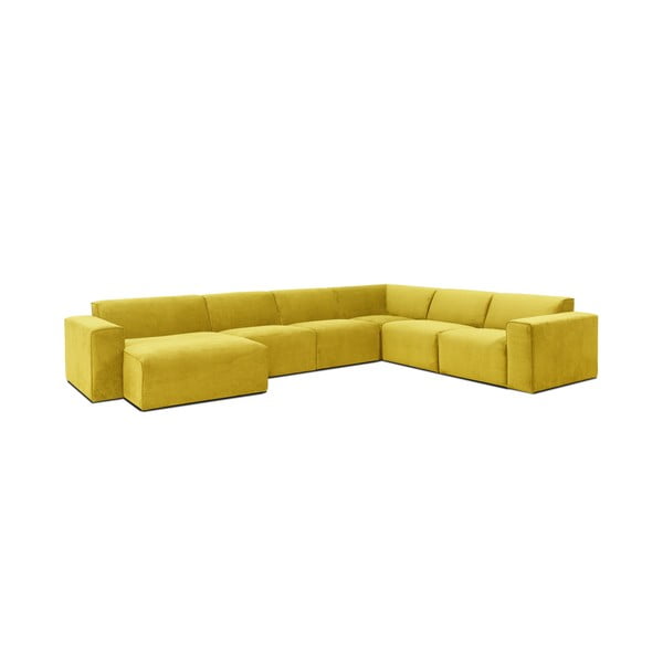 Geltonos spalvos aksominė modulinė U formos sofa Scandic Sting, kairysis kampas-image-2