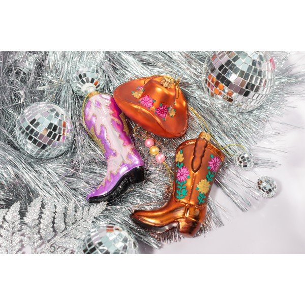 Iš stiklo eglutės papuošimas 7 cm Cowboy Boot – Sass & Belle-image-1