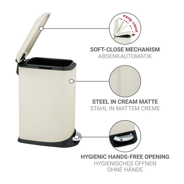Kreminės spalvos iš plieno šiukšliadėžė su pedalu 12 l Design – Wenko-image-3