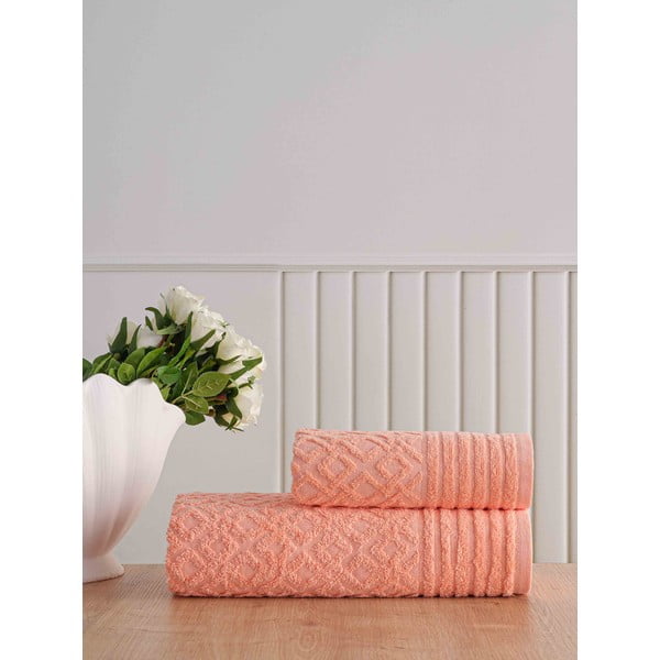 Iš frote audinio iš medvilnės vonios rankšluosčių rinkiniai oranžinės spalvos 2 vnt. Diamond – Mila Home-image-1