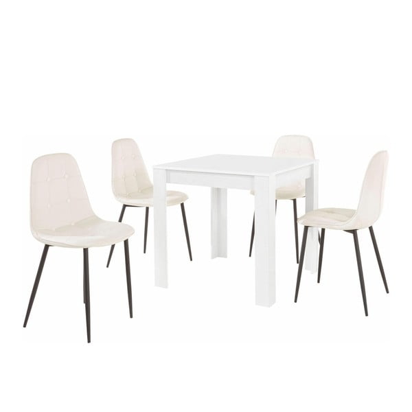 Balto valgomojo stalo ir 4 baltų valgomojo kėdžių komplektas "Støraa Lori Lamar Duro