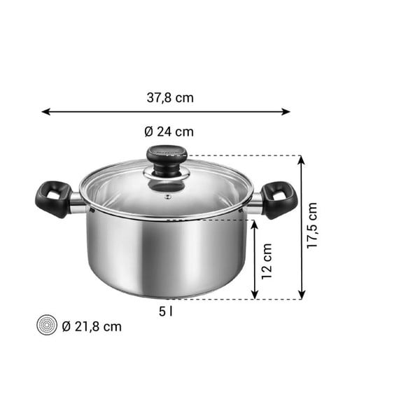 Puodas iš nerūdijančio plieno su dangčiu tinka indukcinei viryklei 5 l Brava – Tescoma-image-3
