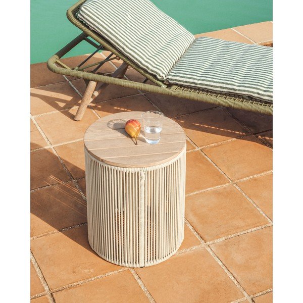 Apvalios formos sodo šoninis staliukas su akacijos stalviršiu ø 40 cm Dandara – Kave Home-image-1