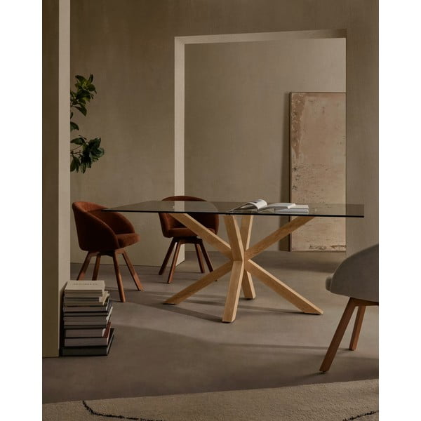 Stiklinis valgomojo stalas su natūraliu pagrindu Kave Home, 160 x 90 cm-image-1