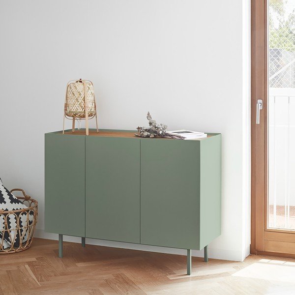 Žema šoninė spintelė žalios spalvos iš ąžuolo 110x85 cm Arista – Teulat-image-2