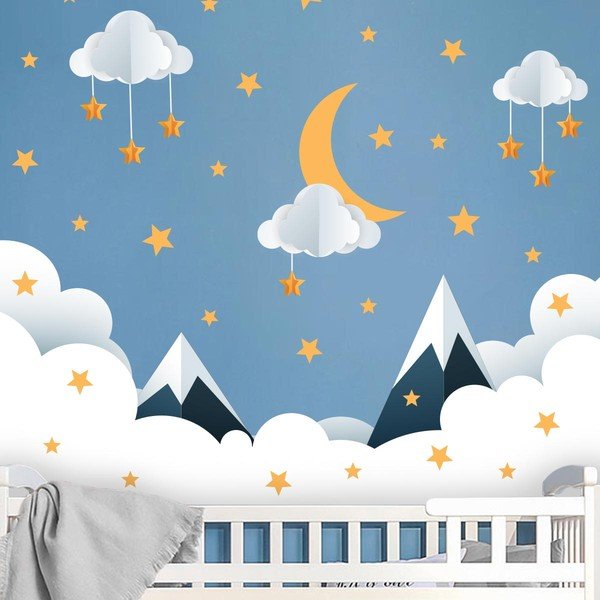 Vaikiškas sieninis lipdukas 90x60 cm Mountains in Stars and Clouds - Ambiance-image-4