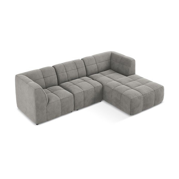 Pilkos spalvos kampinė sofa iš velveto (su dešiniuoju kampu/su gultu) Aloha – Makamii-image-3