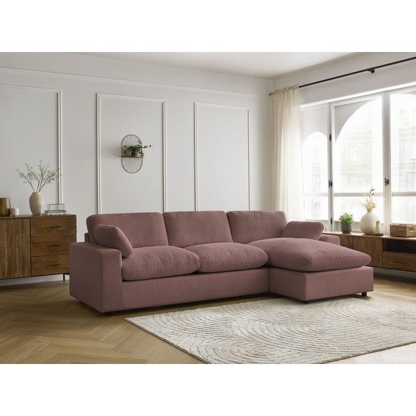 Rožinės spalvos kampinė sofa iš kordinio velveto Belair – Bobochic Paris-image-1