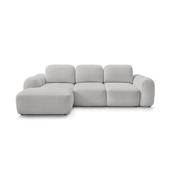 Šviesiai pilkos spalvos sulankstoma/su sandėliavimo vieta kampinė sofa iš boucle (su kairiuoju kampu/su gultu) Montaigne – Bobochic Paris