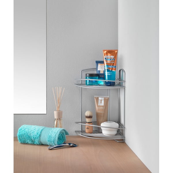 Kampinė sidabrinė sieninė plieninė vonios kambario lentyna - Metaltex-image-2
