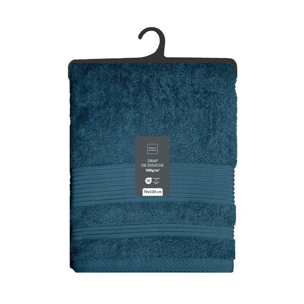 Tamsiai mėlynos spalvos iš frote audinio iš medvilnės vonios rankšluostis 70x130 cm Tendresse – douceur d'intérieur-image-4