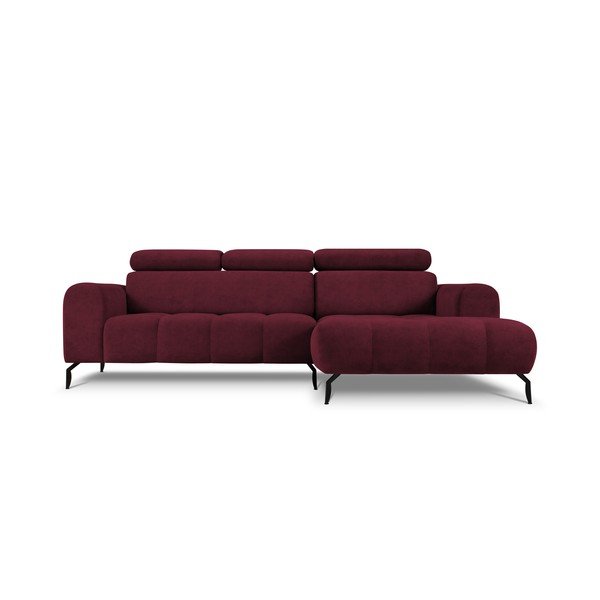 Tamsiai raudona reguliuojama kampinė sofa su aksominiu paviršiumi Milo Casa Nico, dešinysis kampas-image-2